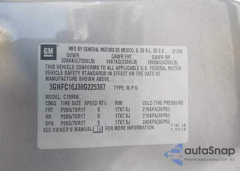 2008 Chevrolet Suburban 1500 Lt from USA, damaged, VIN 3GNFC16J38G225387